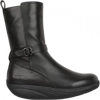 MBT Manchester 2 Black Leather Women's Mid Calf Boots with Decorative Buckle