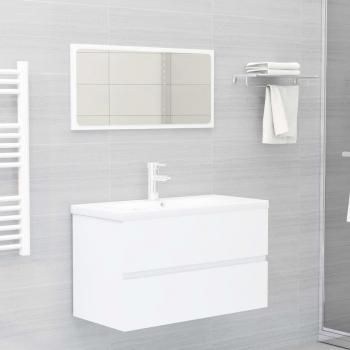Conjunto de muebles de baño blanco de conglomerado con diseño moderno, fabricado en madera de ingeniería, incluye lavabo y espejo