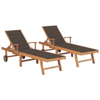 Camas solares Day and Night de madera maciza de teca con almohada gris taupe (2 unidades)