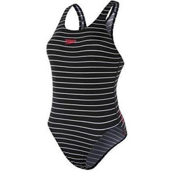 Speedo Endurance+ Printed Medalist Bañador, Adult Female, Rayas Negra/Blanco, 34