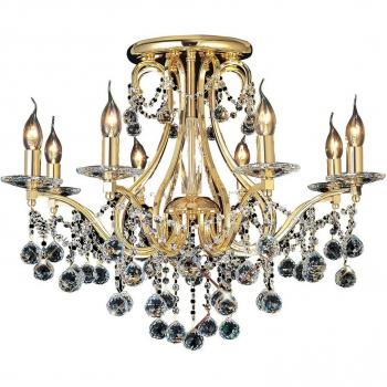Plafón semi empotrado Bianco de 8 luces en oro francés y cristal