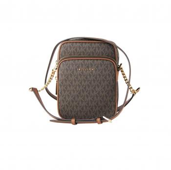 Michael Kors Jet Set Travel Medium Signature North South Chain Crossbody Handbag Brown