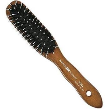 Cepillo Plano de Cuidado Capilar Hercules Sägemann 9044 - Cepillo de Madera Oscura con Cerda Natural y Púas de Poliamida para Cabello Largo