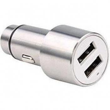 Metal cargador de coche Dual Puerto USB cargador de mechero con escape de emergencia Martillo de seguridad función para iPhone iPad iPod Smartphone Android IOS Tablet plata