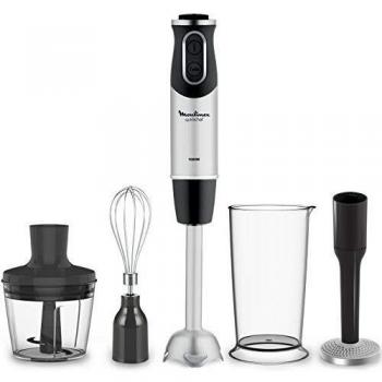 Moulinex Quickchef DD65H8 Batidora de mano 1000 W con 4 accesorios, 1000 W, 10 velocidades, accesorio pasapuré, picadora, varillas, vaso medidor y pie metálico, cuchillas de acero robustas