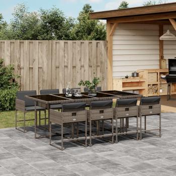 Set de almuerzo de jardín de 9 piezas con cojines de polyrattan gris