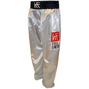 KRF Feel The Enemy Kick Box Pantalones Largos de Boxeo, Hombre, Plata, L