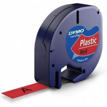 Dymo LetraTag S0721630 Cinta de Etiquetas Generica para Rotuladora - Texto negro sobre fondo rojo - Ancho 12mm x 4 metros