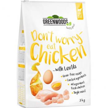 Greenwoods Pollo con Lentejas, Patatas y Huevo Pienso sin Cereales para Gatos - 9 kg (3 x 3 kg)