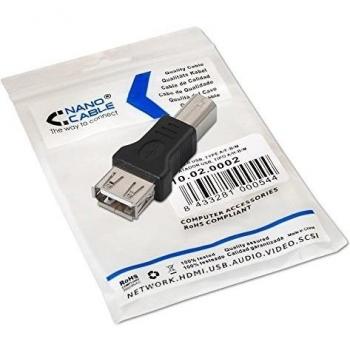 NANOCABLE 10.02.0002 - Adaptador USB 2.0, Tipo A/H-B/H, Hembra-Hembra, Negro