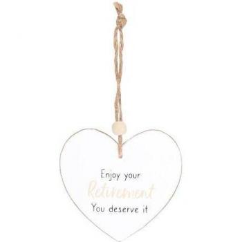 Cartel Colgante Sentimental Disfruta Tu Jubilación en Forma de Corazón, Tamaño Único, Color Blanco