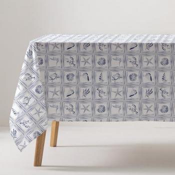 GAMUSI Mantel Antimanchas Impermeable de Algodón Tacto Tela Caída Natural Rectangular/Cuadrado 140x300 cm Color Agua