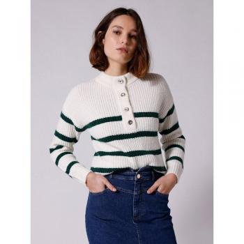 Jersey de mujer Naf Naf de manga larga con botones dorados y punto canalé, cuello redondo