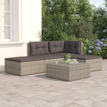 4-Piece Grey Poly Rattan Garden Lounge Set with Cushions