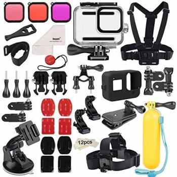 Deyard 52 en 1 Kit de Accesorios para GoPro Hero 8 Black, Funda Impermeable con 3 Filtros, Funda de Goma para Cuerpo/Cabeza/Correa de Muñeca/Clip de mochilas para el coche