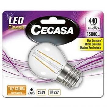CEGASA LAMPARA LED Fil ESFERICA 4W 440LM E27 BL1 2700K, Negro, Estandar