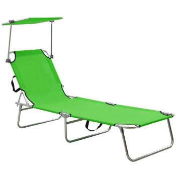 vidaXL Folding Sun Lounger with Canopy Green Aluminium