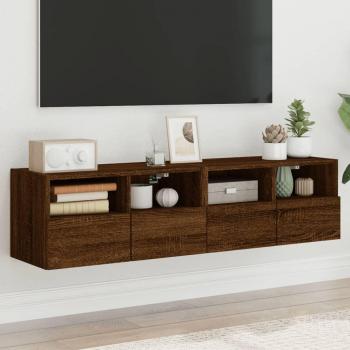 Mueble TV de pared 2 uds madera ingeniería roble marrón 60x30x30 cm