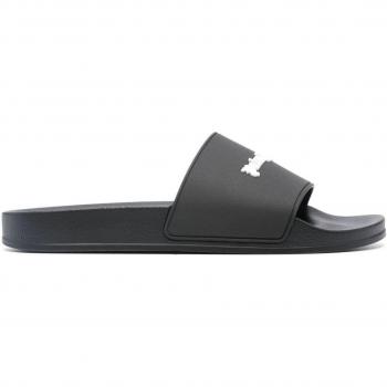Palm Angels Men's Logo Pool Sliders in Black | Size 40 | PMIC010S24MAT001