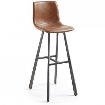 Kave Home - Taburete Alto de Bar Trap marrón óxido 81 cm con Respaldo de Piel sintética y Patas de Acero