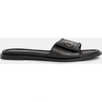 Sandalias planas de mujer Calvin Klein en piel con logotipo - Negro Talla 36
