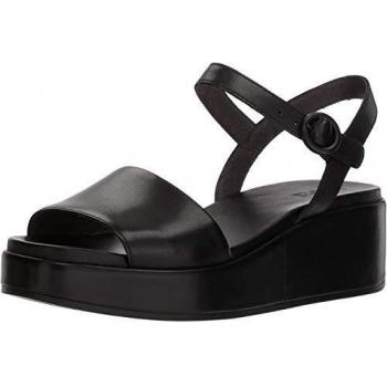Misia Black Calfskin Leather Women's Wedge Heel Sandals