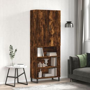 Aparador alto de madera contrachapada en roble ahumado, dimensiones 69,5x34x180 cm, con 3 estantes, mueble de almacenaje para salón, buffet y armario auxiliar