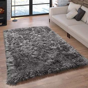 Alfombra Salón Mullida Diseño Piel Sintética Cojines Corazón Redonda Diferentes Formas Gris Oscuro 60x100 cm - Paco Home