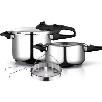 Fagor Duo Set Ollas a Presión 6L + 4L, Inducción, Express Super Rápida, Acero Inoxidable 18/10, Apta para Todas las Cocinas, Fondo