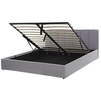 Cama con somier y cabecero de poliéster gris claro 160 x 200 cm con almacenamiento Dreux