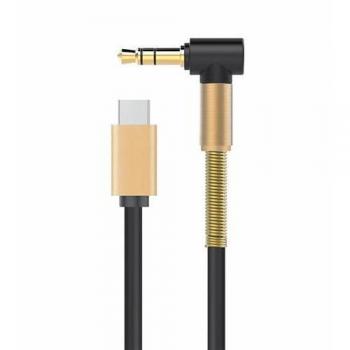 Cable Adaptador USB Tipo-C a Jack Macho 3.5mm PVC 100cm Conector Acodado Ángulo 90º