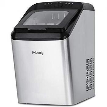 H.Koenig KBP40 Máquina de Hacer Hielo, Potencia 145 W, Diaria 15 Kg, Ciclo Producción 9 Mins, 2 Tamaños Cubitos, Capacidad Bandeja 2,8 L, Indicador Nivel de Agua, Acero Inoxidable, Accesorios