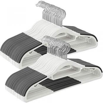 SONGMICS 50 Perchas para Abrigos, Perchas de Plástico Resistentes con Diseño Antideslizante, Ahorran Espacio, 0,6 cm de Grosor, Gancho Giratorio de 360°, 42 cm de Largo, Blanco y Gris Oscuro CRP020W02
