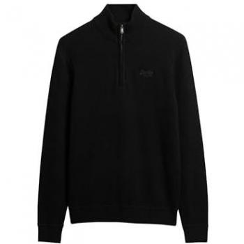 Superdry Essential Embroidered Half Zip Knit Sweater - Black - Men's Size S