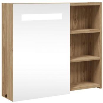 Mueble de baño con espejo y luz LED roble 60x13x52 cm Marrón