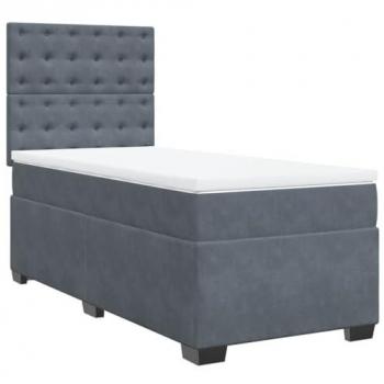 Cama Box Spring con colchón de terciopelo gris oscuro 90x200 cm