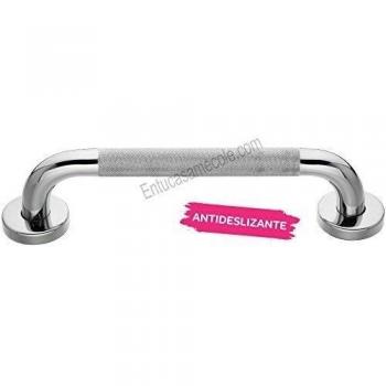 Kibath 141341 Asa de seguridad antideslizante 25cm de acero inoxidable 304 con acabado en cromo brillo y 6 puntos de anclaje, tacos y tornillos incluidos