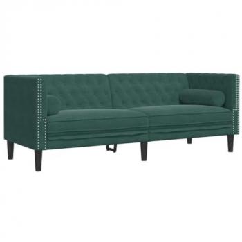 Chesterfield 3-Seater Sofa with Bolsters in Dark Green Velvet