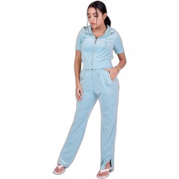 Loose-Fit Velvet Trousers for Women - Project X Paris - Turquoise, Size S