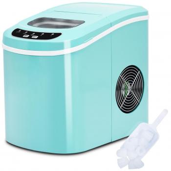 Costway Máquina de Hacer Hielo 12 Kg / 24 H con Tanque del Agua de 2,2 L, Cuchara y Cesta Portátil para Casa Bar, Color Menta Verde, Dimensiones 25 x