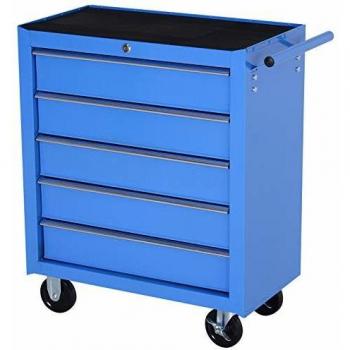 HOMCOM Carro Caja de Herramientas Taller movil con 5 cajones 4 Ruedas Chapa de Acero Azul