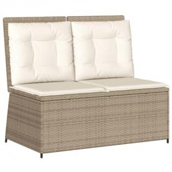Sillón reclinable de jardín con cojines ratán sintético beige