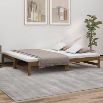 Sofá cama extraíble de madera maciza de pino en color marrón miel, dimensiones 2x(90x190) cm