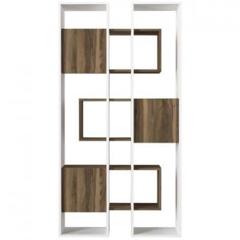 Estantería 15 Estantes y 3 Puertas Blanco con Decoración Nogal L96 cm
