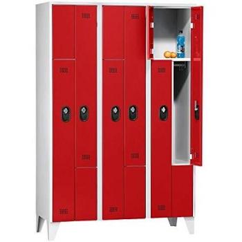 Armario guardarropa desmontable Wolf 502621, 3 compartimentos, color gris claro y rojo fuego, altura de compartimento 820 mm