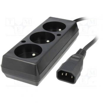Regleta Eléctrica con 3 Tomas Schuko y Conector C14 Macho