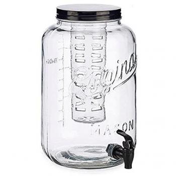 Tarro Dispensador de Bebidas de Vidrio 3.8L/8L con Grifo Hermético y Tapa Transparente para Agua, Jugos y Cócteles