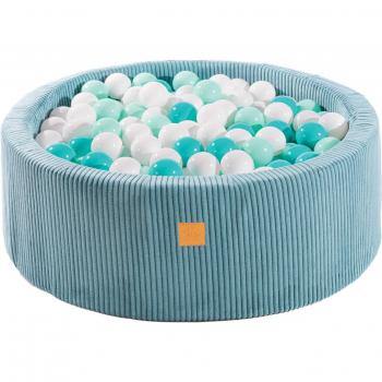 Piscina de Bolas Redonda MeowBaby® 90x30cm con 200 bolas, veludo cotelê, turquesa