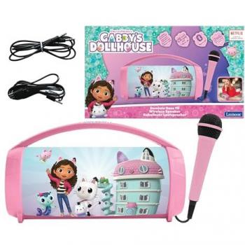 Altavoz Bluetooth Luminoso Gabby y la Casa Mágica - Con Micrófono, Función Karaoke, Puertos USB y SD, Batería Recargable, Rosa