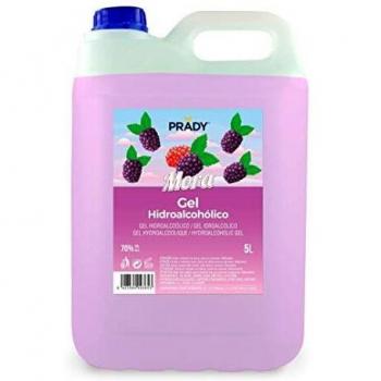 Gel Hidroalcohólico olor a Mora 5 litros Prady - Fabricado en España - 70% de Alcohol con Dosificador - Niños Aroma Golosinas Perfumado Fragancia Desinfectante Manos Bactericida Dispensador Hidrogel